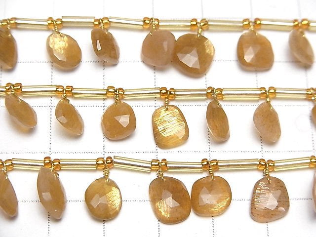 Hochwertig Goldene Schimmer Mondstein AAA- Freiform einseitig Rose Cut 1strang Perlen (18 Stück)