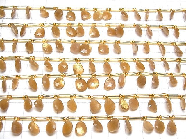 Hochwertig Goldene Schimmer Mondstein AAA- Freiform einseitig Rose Cut 1strang Perlen (18 Stück)