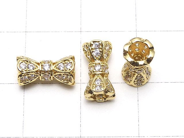 Metal parts Ribbon Tube 10x6x6mm Gold color (with CZ) 1pc