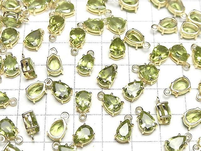 Hochwertig! Peridot AAA Zargenfassung Birnenform facettiert 8x6mm 18KGP 1 Stück
