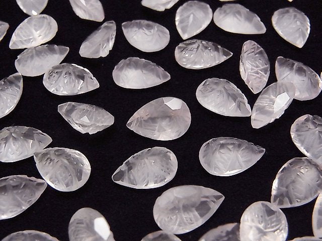 Hochwertiger Rosenquarz AAA geschnitzte Birnenform facettiert 12x8mm 4Stk