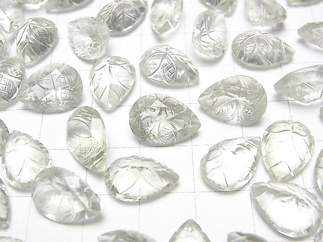 Hochwertiger grüner Amethyst AAA geschnitzte Birnenform facettiert 14x10mm 2Stk