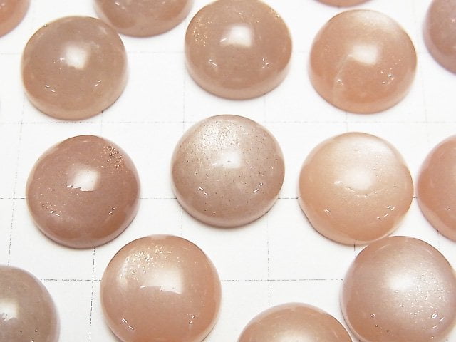 桃月光石 AAA 圓形素面蛋面 14x14mm 2顆