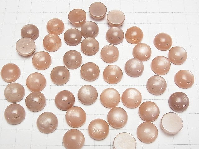 Pfirsich-Moonstone AAA- Runde Cabochon 14x14mm 2Stk