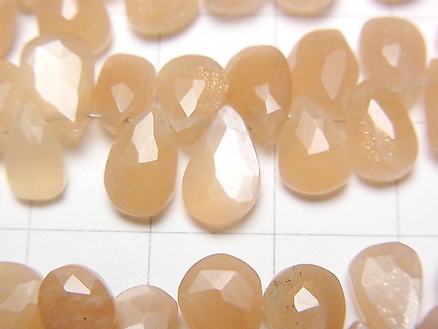高品質桃紅月光石 AA++ 梨形刻面算盤珠半串或一串珠子 (約7英吋/18公分)