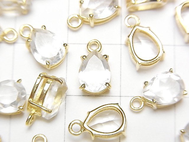 高品質水晶 AAA 爪鑲梨形刻面 8x6mm 18KGP 2顆