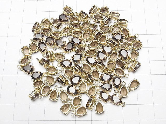 Hochwertiger rauchiger Quarz AAA Zargenfassung Birnenform facettiert 8x6mm 18KGP 2Stk