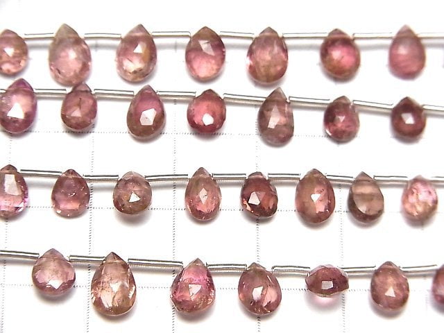 Rosa Turmalin AA+ Tropfenform facettiert Briolette 1strang Perlen (ca. 6 Zoll / 16 cm)