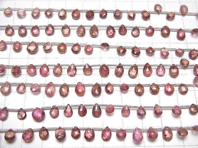 Rosa Turmalin AA+ Tropfenform facettiert Briolette 1strang Perlen (ca. 6 Zoll / 16 cm)