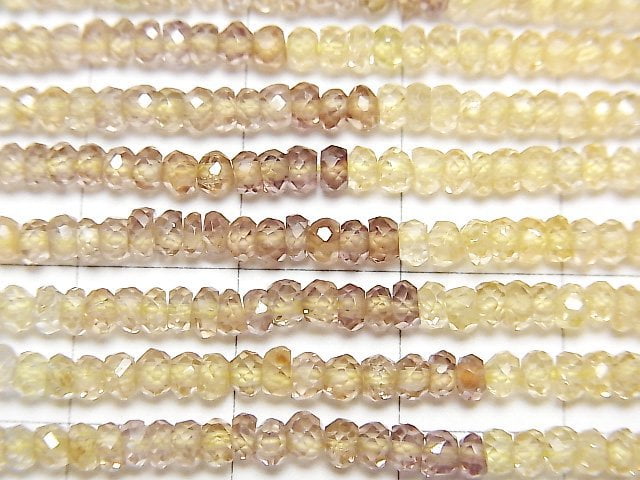 高品質天然多色鋯石 AAA 刻面紐扣式算盤珠半串或一串珠子 (約14英吋/34公分)