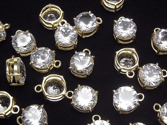 Hochwertiger weißer Topas AAA Zargenfassung rund facettiert 8x8mm 18KGP 1 Stück