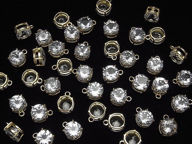 Hochwertiger weißer Topas AAA Zargenfassung rund facettiert 8x8mm 18KGP 1 Stück
