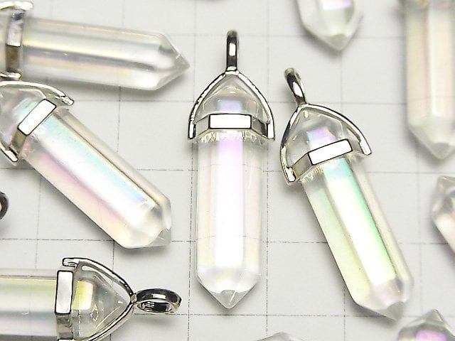水晶 AA++ 雙尖墜飾 32x8x8mm 銀色 AB 彩鍍 3個