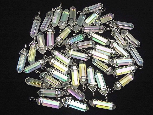 Kristall AA++ Doppelspitzen Anhänger 32x8x8mm Silberfarbe AB Beschichtung 3Stück