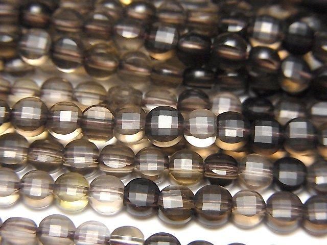 高品質!煙燻石英 AAA 刻面圓幣 4x4x3mm 漸層色 1串珠子 (約15英吋/36公分)