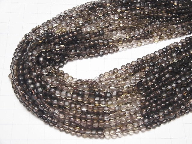 Hochwertig! Rauchquarz AAA- facettierte Münze 4x4x3mm Farbverlauf 1strang Perlen (ca. 15 Zoll/36 cm)