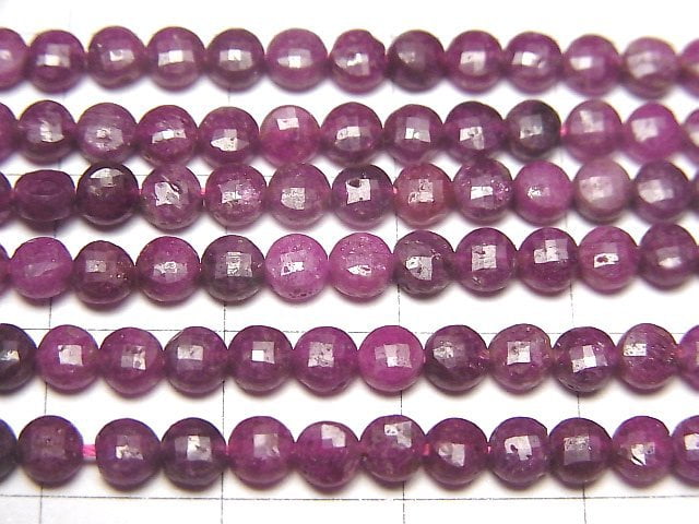 高品質!紅寶石 AA+ 切面錢幣形 4x4x2.5mm 1串珠子 (約15英吋/37公分)