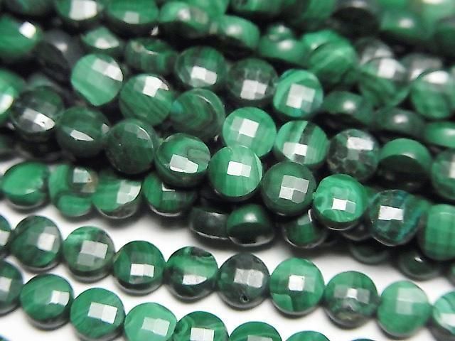 孔雀石 AA++ 刻面圓片 4x4x2mm 1串珠子 (約15英吋/36公分)高品質!