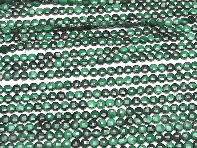 孔雀石 AA++ 刻面圓片 4x4x2mm 1串珠子 (約15英吋/36公分)高品質!