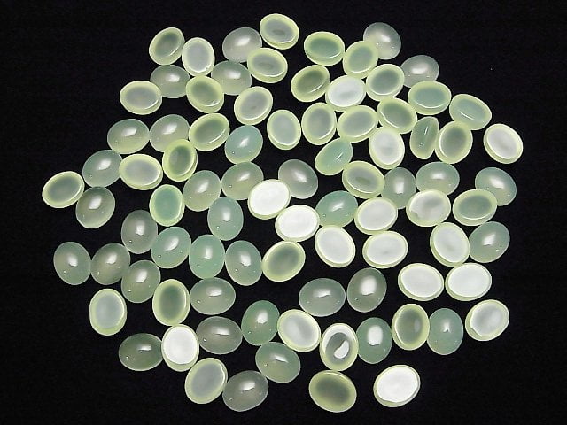 Apfelgrüner Chalcedon AAA ovale Cabochon 10x8mm 3 Stück