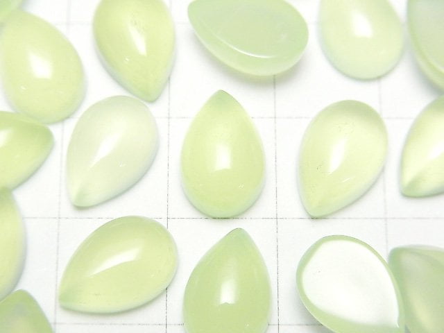 蘋果綠玉髓 AAA 梨形素面凸圓 12x8公釐 2顆