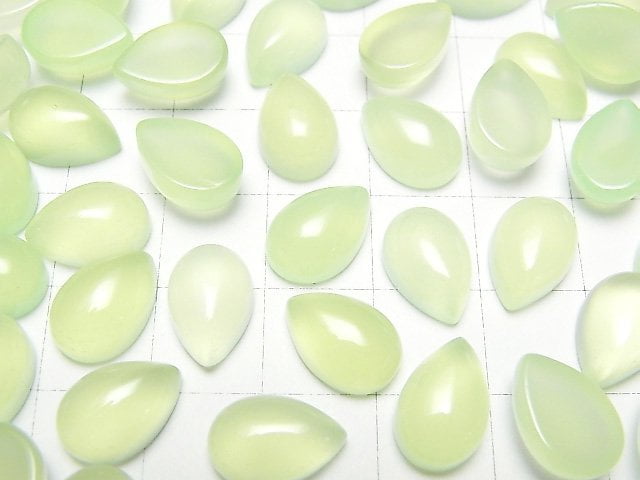 Apfelgrüner Chalcedon AAA Tropfenform Cabochon 12x8mm 2Stücke