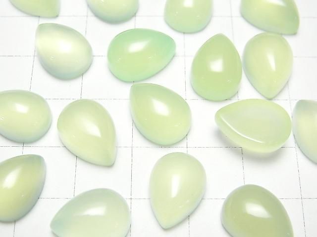 Apfelgrüner Chalcedon AAA Tropfenform Cabochon 14x10mm 3Stücke