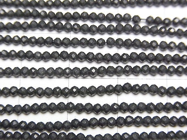 高品質!俄羅斯Shungite AAA 切面圓珠 2mm 1串珠子 (約15英吋/37公分)