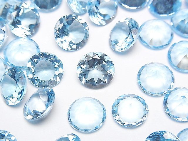 高品質天空藍拓帕石 AAA 級 圓形刻面 10x10 公釐 2顆