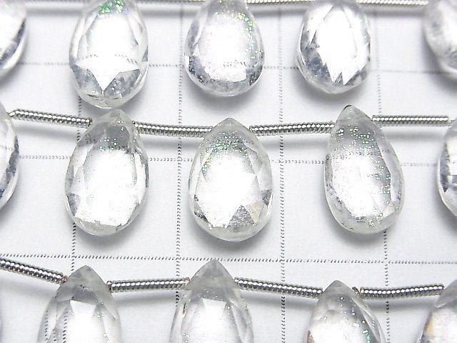 雙層水晶 AAA 梨形刻面水滴形彩虹閃亮半串或 1 串珠子 (12 顆)