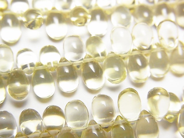 高品質檸檬石英 AAA 刻面水滴形半串或單串珠子 (約7英吋/18公分)
