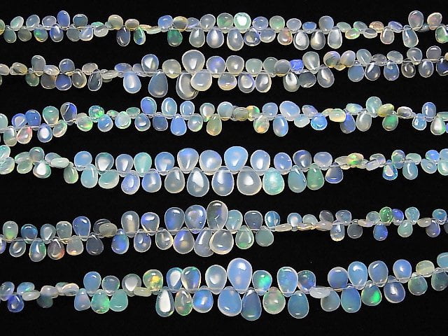 Hochwertiger Äthiopischer Opal AA+ Tropfenform (Glatt) halb oder 1Strang Perlen (ca. 7 Zoll/18 cm)