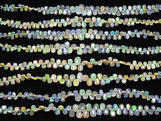 Hochwertiger Äthiopischer Opal AA++ Tropfenform (Glatt) halb oder 1Strang Perlen (ca. 7 Zoll/18 cm)
