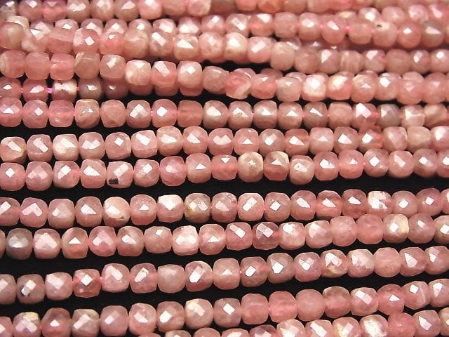 Hochwertig! Argentinischer Rhodochrosit AA+ Würfelform 4x4x4mm halb oder 1Strang Perlen (ca. 15Zoll/36cm)