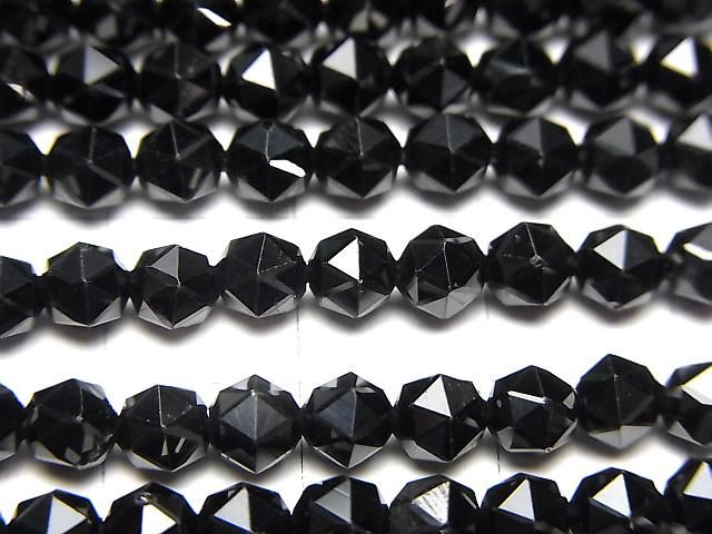高品質!黑色尖晶石 AAA 刻面圓珠 5mm 一串 (約15英吋/37公分)