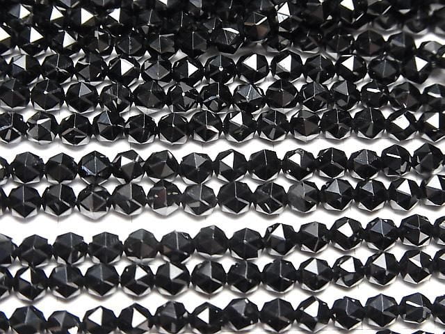 Haute qualité ! Spinelle noire AAA à facettes étoilées, ronde 5 mm, 1 fil de perles (environ 15 pouces/37 cm)