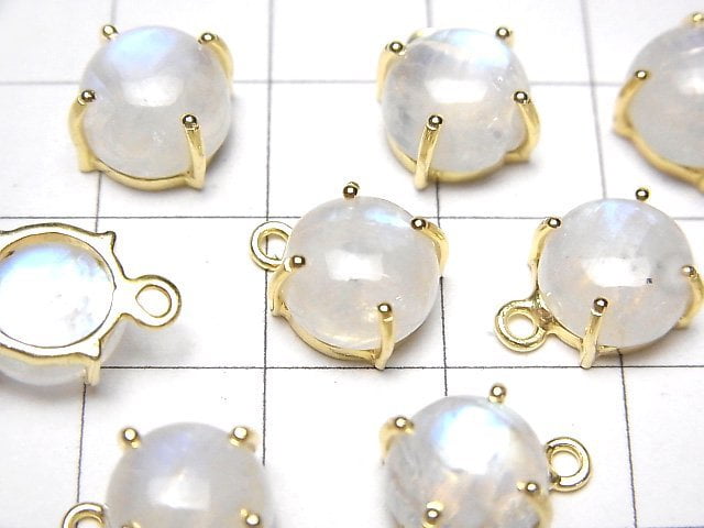 彩虹月光石 AAA 級 - 包鑲圓形 9x9毫米 18KGP 2顆