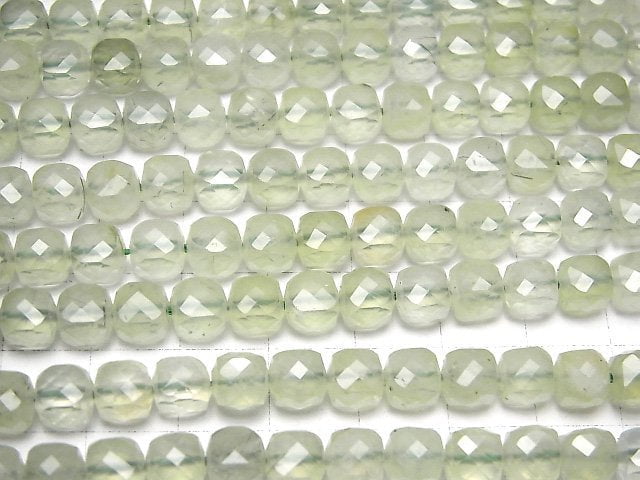 Hochwertig! Prehnit AAA- Würfelform 6x6x6mm halb oder 1Strang Perlen (ca. 15Zoll/37cm)