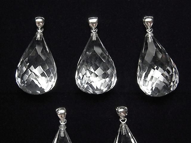 高品質水晶石 AAA 切面水滴吊墜 25x15x15mm 純銀925 1件