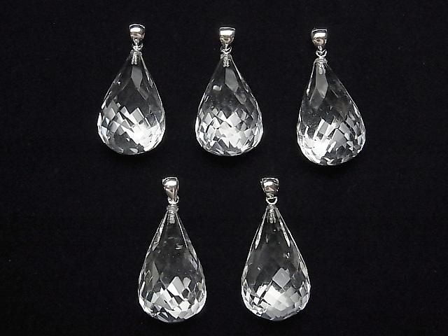 高品質水晶石 AAA 切面水滴吊墜 25x15x15mm 純銀925 1件