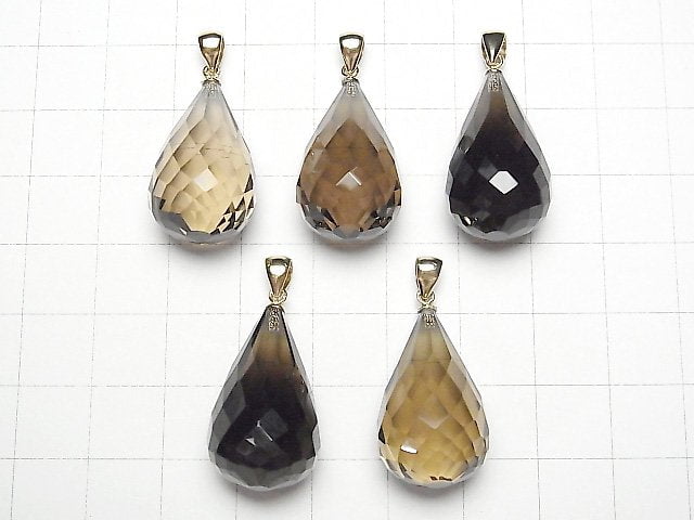 Hochwertiger rauchiger Quarz AAA facettierter Tropfenanhänger 25x15x15mm 14KGP 1 Stück