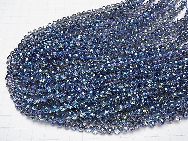 Blaue Blitz-Kristall 64-facettierte Runde 6mm halb oder 1Strang Perlen (ca. 15 Zoll/37 cm)