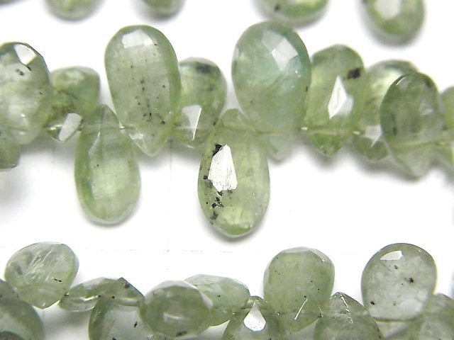 高品質綠藍晶石 AA++ 梨形刻面鑽石珠半串或一串珠子(約7英吋/18公分)