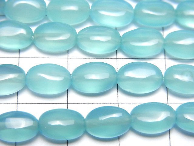 海藍色玉髓 AAA 橢圓形 9x6mm 半串或 1 串珠子 (約15英吋/37公分)