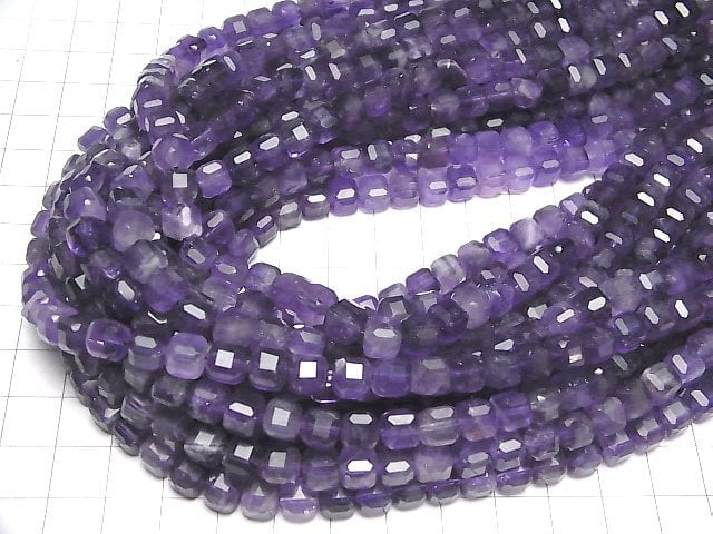 Hochwertig! Amethyst AA+ Würfelform 7x7x7mm halb oder 1 Strang Perlen (ca. 15 Zoll/38 cm)