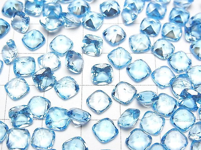 Hochwertiger Schweizer blauer Topas AAA lose Stein quadratisch facettiert 6x6mm 2 Stück