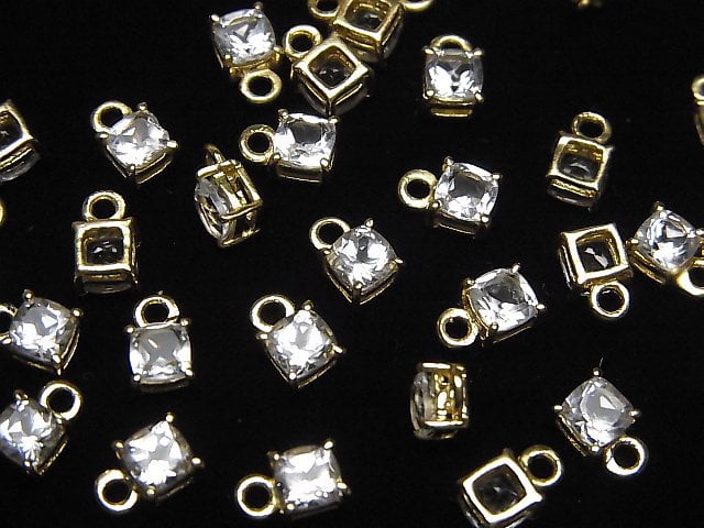 Hochwertiger weißer Topas AAA Zargenfassung Quadratisch Facettiert 4x4mm 18KGP 2 Stück