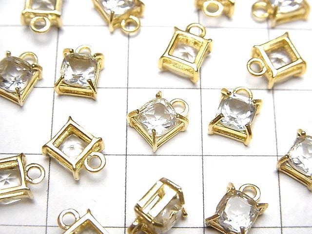高品質白色托帕石 AAA 包鑲方形刻面 5x5mm 18KGP 2入