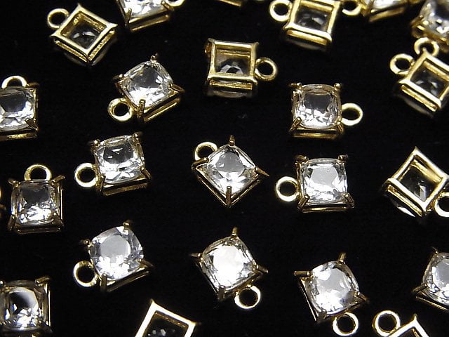 Hochwertiger Weißtopas AAA Zargenfassung Quadrat Facettiert 5x5mm 18KGP 2 Stück