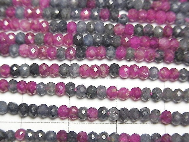 高品質!紅寶石和藍寶石 AA++ 切面鈕扣圓珠 3x3x2mm 1串珠子(約15英寸/36公分)